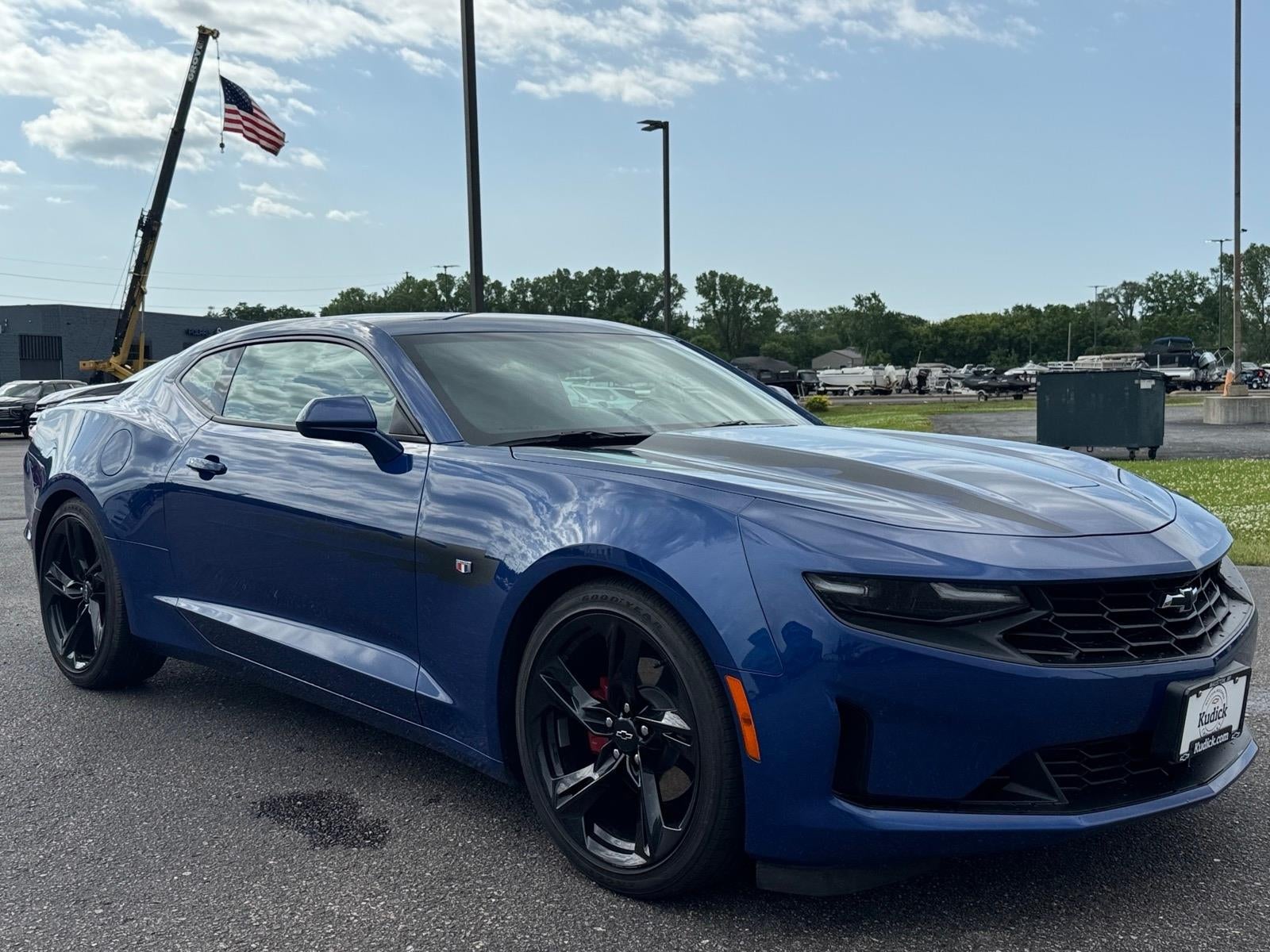 2021 Chevrolet Camaro 1LT in Riverside Blue Metallic — front three-quarter view